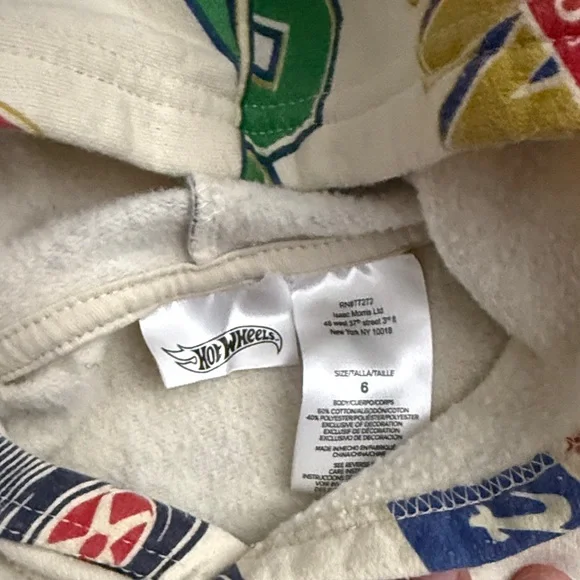 Hot Wheels | Kids Pullover Hoodie | Cream | Size 6 | EUC - Picture 3 of 5